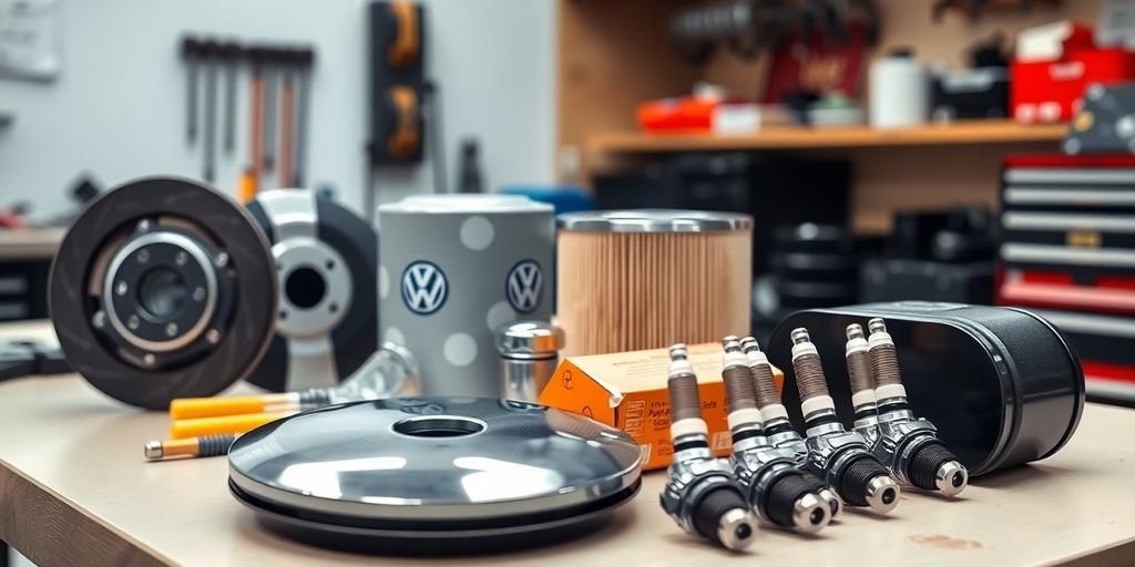 Volkswagen car parts in a workshop