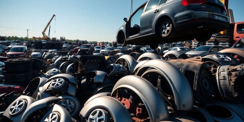 Volkswagen parts in a junkyard.