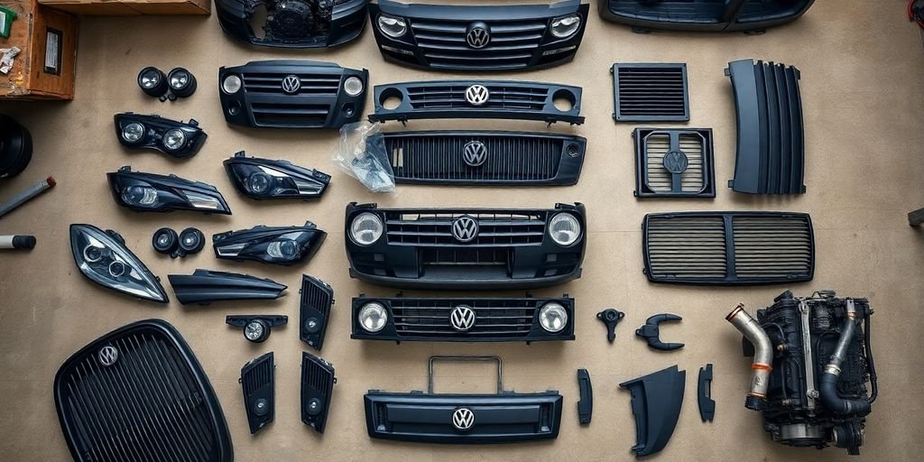 VW Golf parts scattered on an Australian workshop floor.