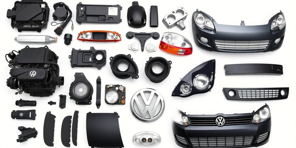 VW Golf spare parts laid out.