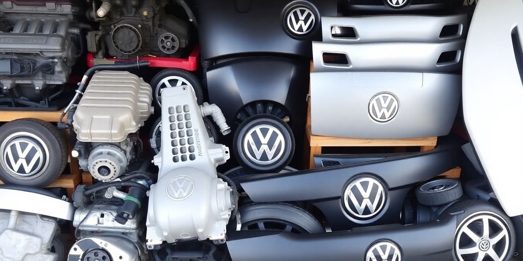 Used Volkswagen parts arranged neatly.