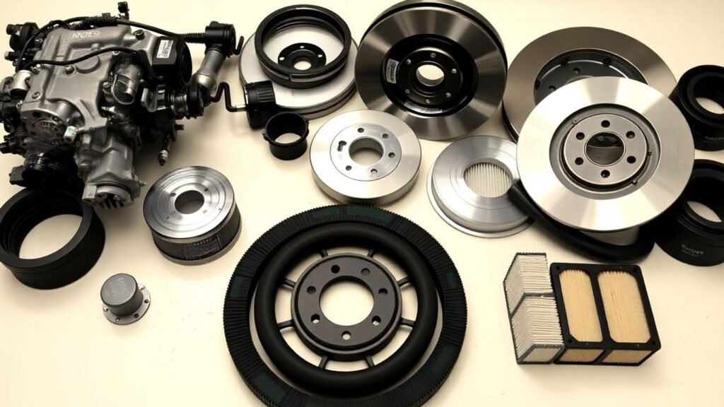 Volkswagen Crafter van parts laid out for display.