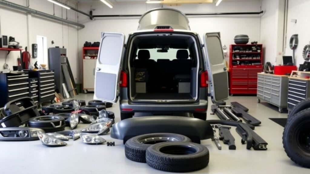 VW Transporter van parts in Australian garage