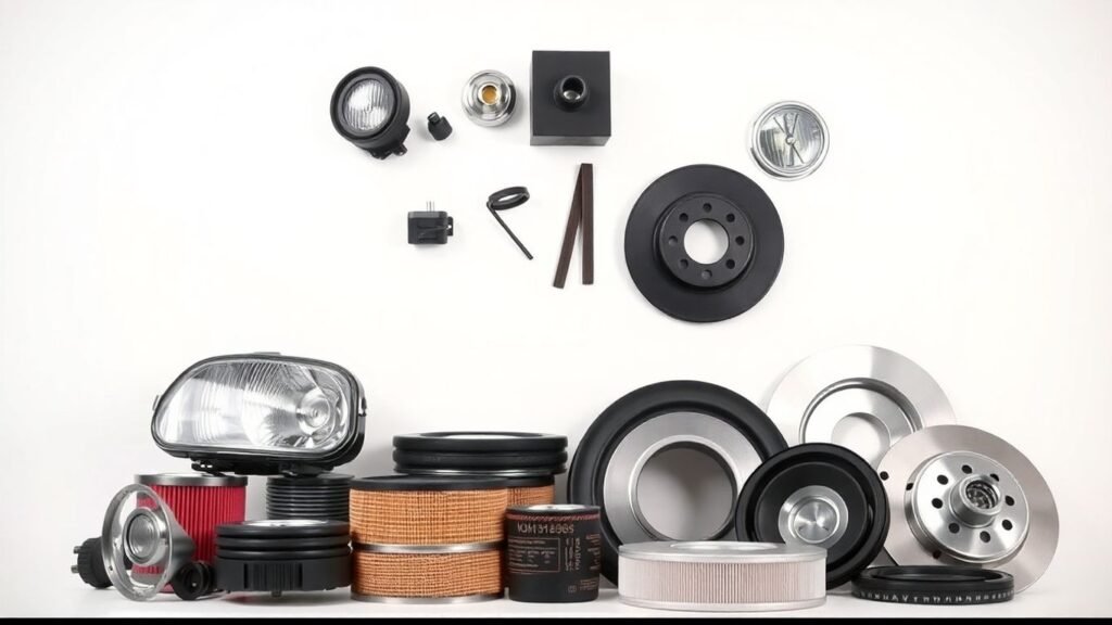 VW Multivan replacement parts laid out for display.