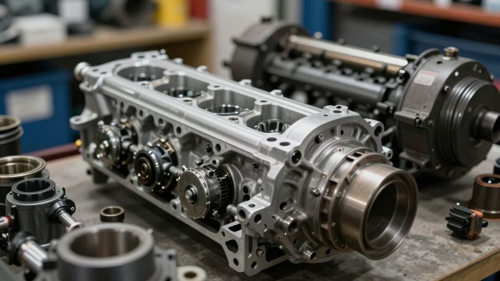 Volkswagen car parts: engine and gearbox.